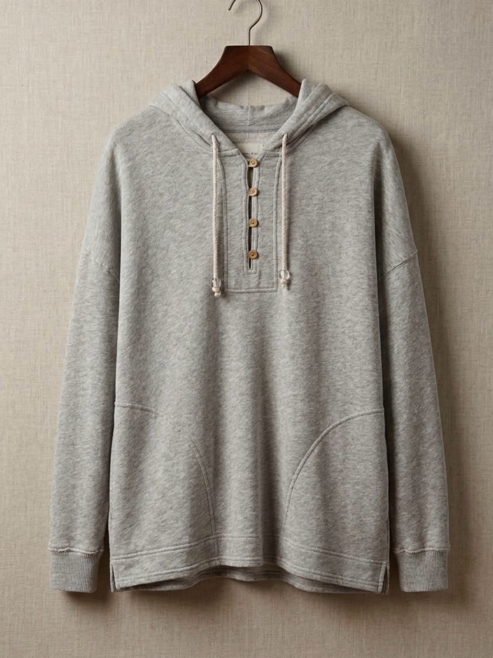 aerie Beach Weekend Henley Hoodie 100% Cotton Oversized Light Gray Sweatshirt